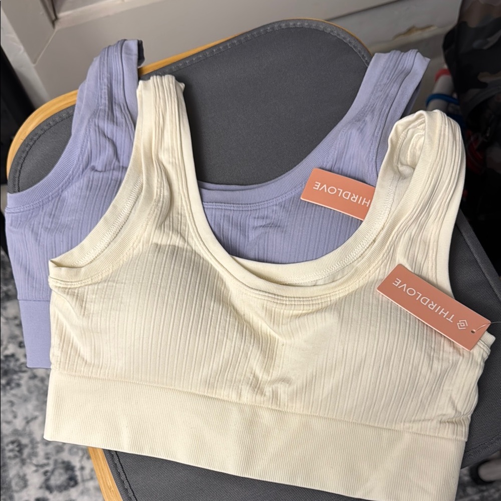 ThirdLove Ribbed Bralette Set in Cream and Lavender, set of 2 NWT